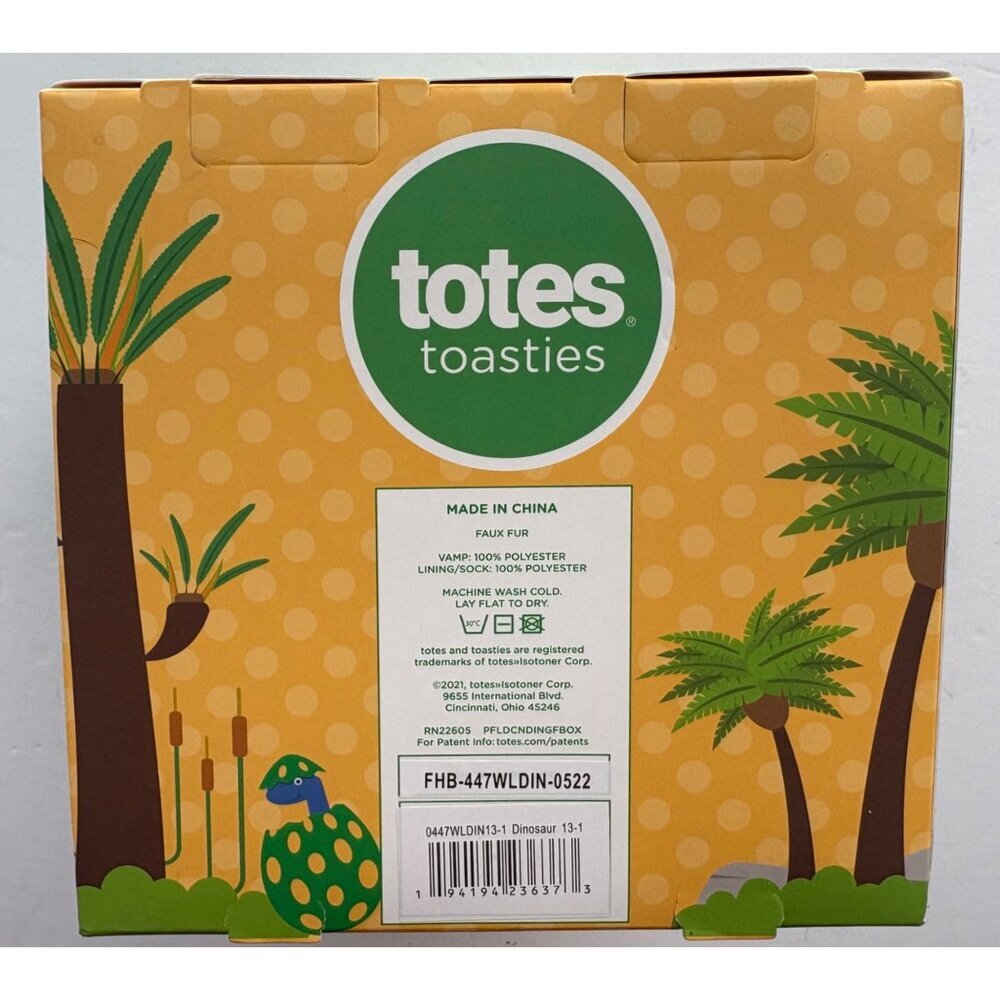 Totes Toasties Kids Dino Slippers Faux Fur Green Dinosaur Size Medium 13–1 - Picture 4 of 9